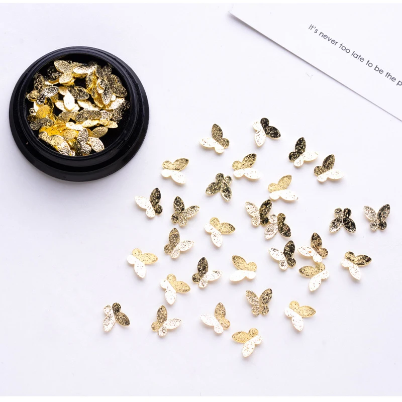 1 Box 3D DIY Nail Art Decoration Metal Frosted Golden Silver Small Butterfly Nails Design Maincure Part Accessories | Красота и
