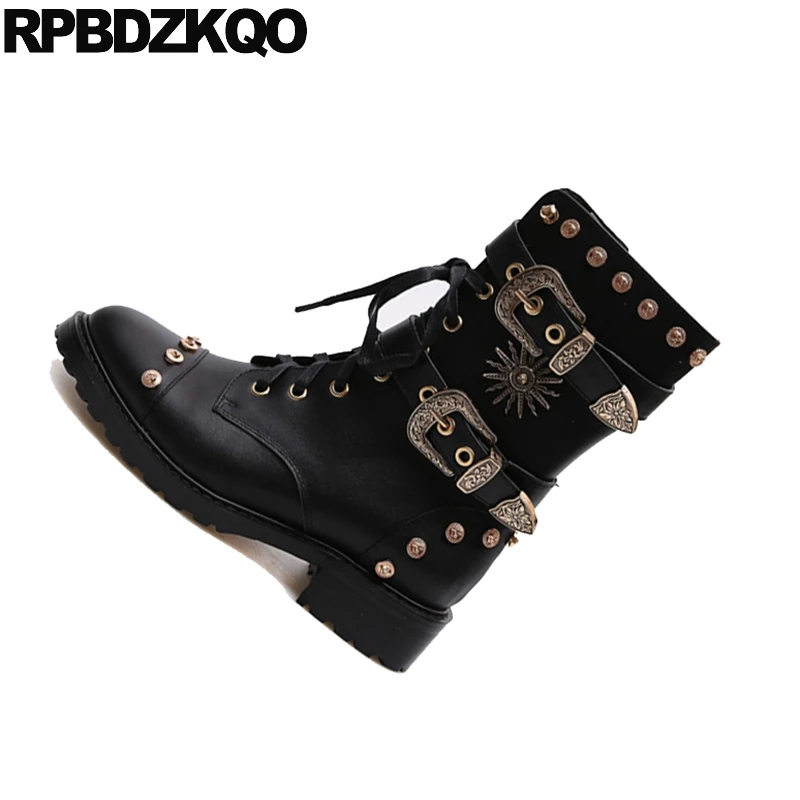 Ботильоны серьги-гвоздики на молнии с заклепками в байкерском стиле зимняя обувь