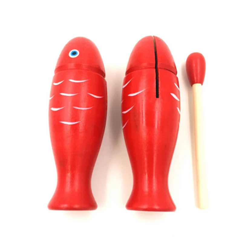 

New Wooden Temple Block Musical Instrument Toys Sound Red Fish Shape Play Game Interactional Toy Birthday Gift for Children Kids