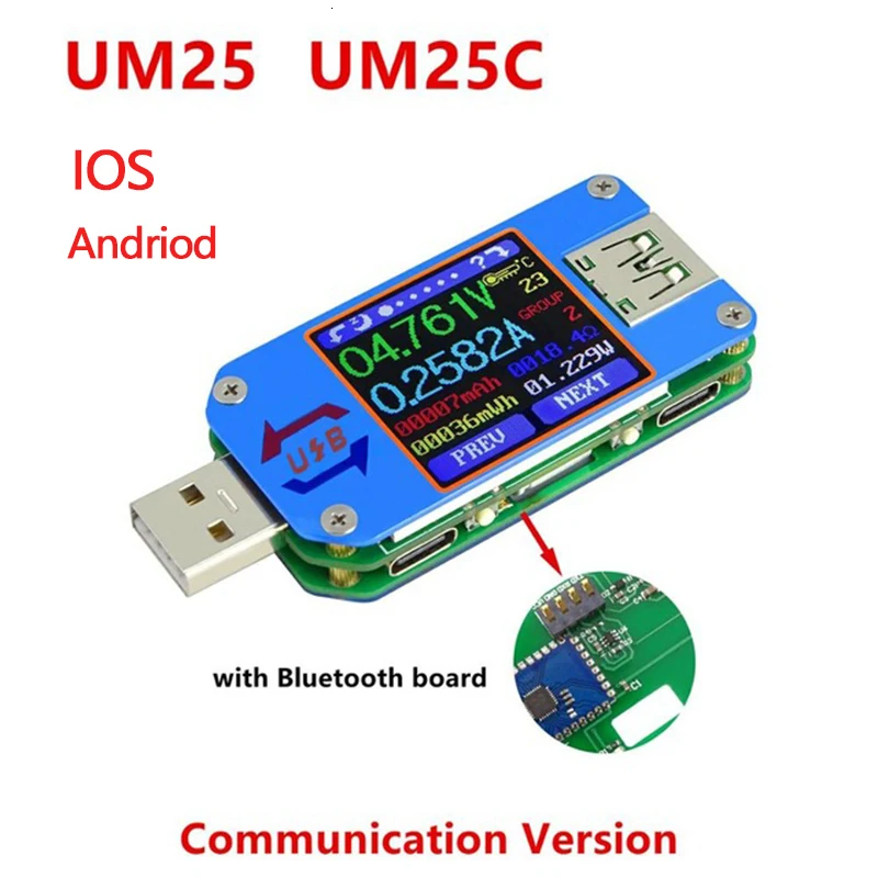 Тестер напряжения RD UM25 UM25C USB 2 0 Bluetooth измеритель тока Type C мощности 1 44 дюйма
