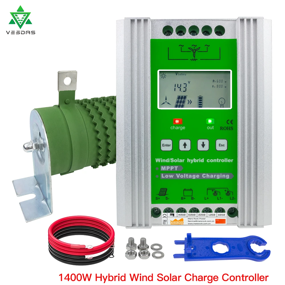 

New MPPT 1400W Hybrid Wind Solar Charge Discharge Controller Auto 12V 24V Battery Regulartor For Wind Turbine PV Photovoltaic