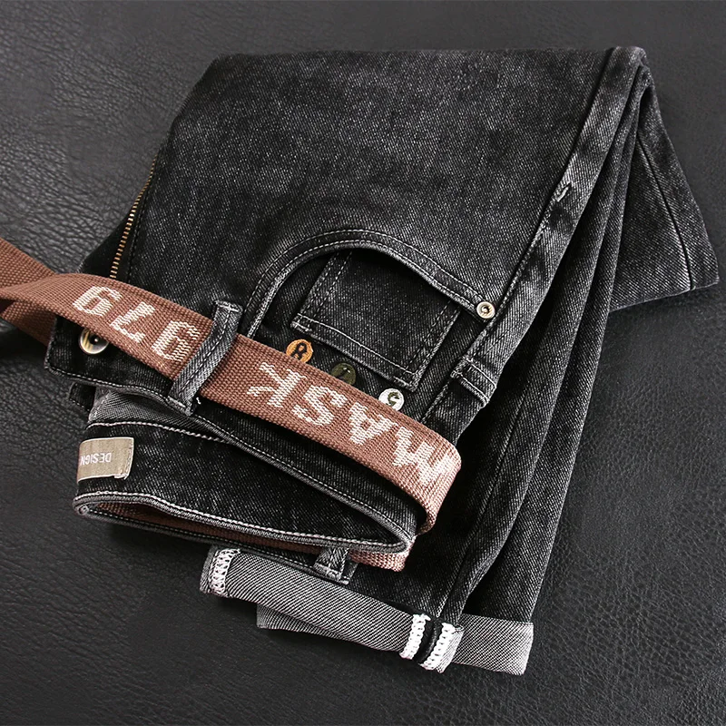 Newly Vintage Fashion Men Jeans Retro Black Gray Elastic Designer Slim Jeans Men Korean Style Casual Stretch Denim Pencil Pants