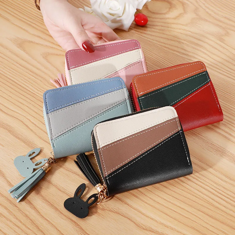 

2021 New Fashion Women's Wallet Short Coin Purse Wallets Multicolor stitching zipper Woman Card Holder Small Ladies Wallet Mini