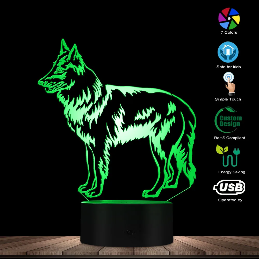 Groenendael Shepherd Sheepdog Optical illusion Lamp Belgian Black Home Decorative Lighting Nursery Decor Dog Lover Gift | Лампы и
