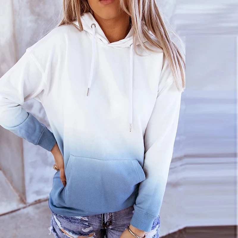 

Womens Loose Gradient Dye Print Hoodies Long Sleeve Pocket Harajuku Hoodies Autumn Streetwear Pullover Hooded Sweatshirt Tops