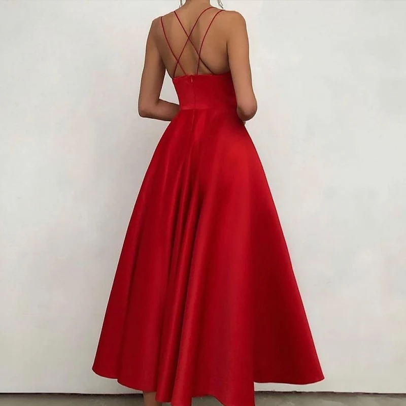 

New Solid Deep V Spaghetti Strap Women's Dress Sexy Sleeveless Backless Female Dresses 2021 Summer Elegant Praty Lady Vestidos