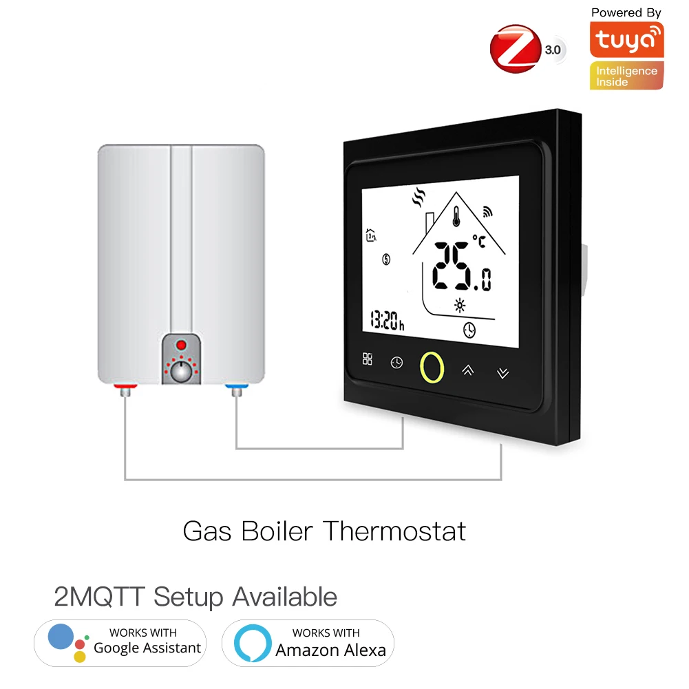 

Thermostat Temperature Controller 2MQTT Setup for Water/Electric floor Heating Water/Gas Boiler Work with Alexa Google Home