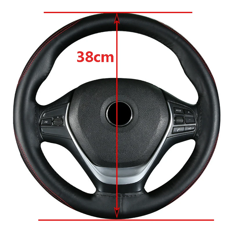 

Cowhide Embossed Double Thread Hand-stitched Steering Wheel Cover Size M 38 Cm