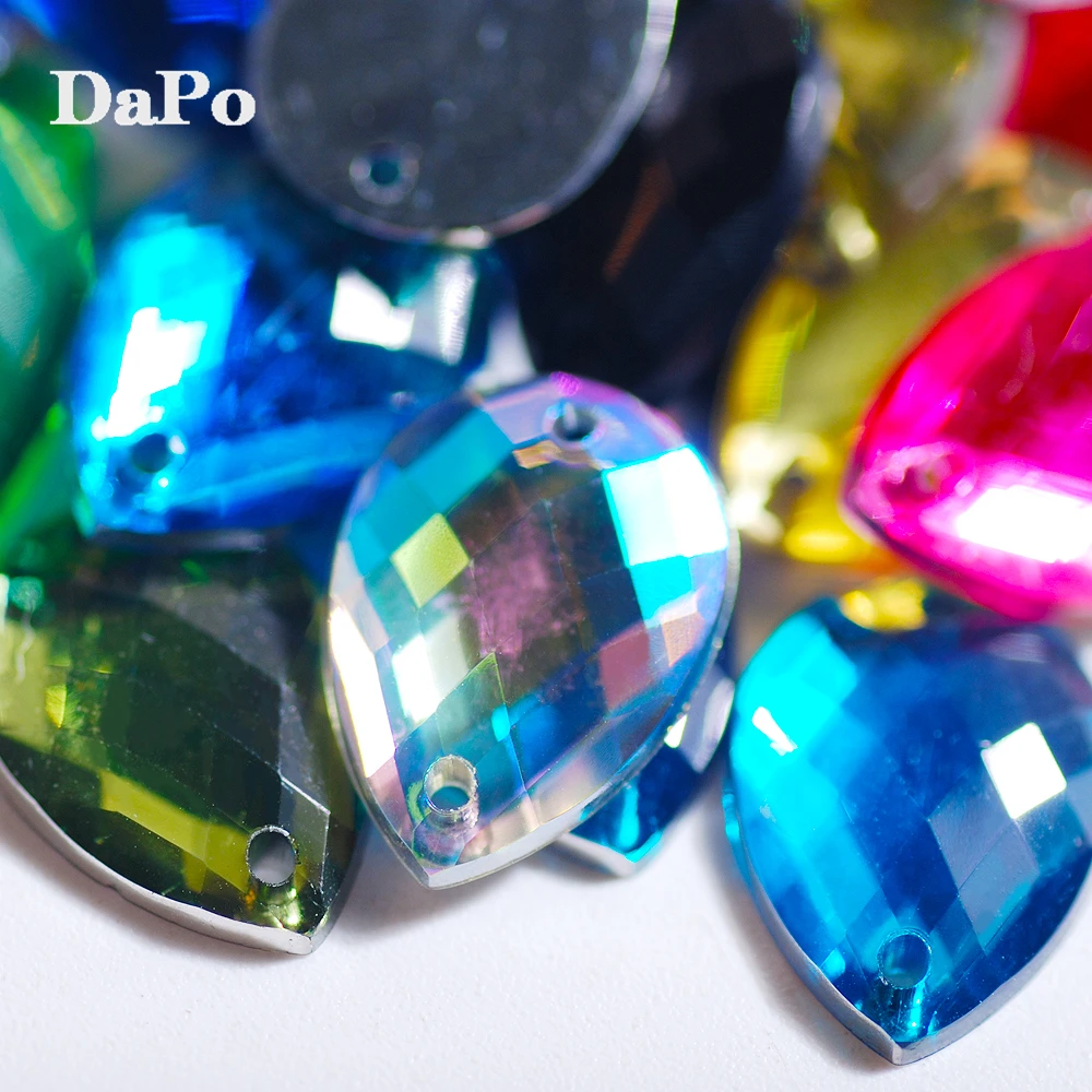 100pcs 10x14mm Teardrop Acrylic Sewing Rhinestones Flatback Two Holes Clear AB color Jewelry Dress DIY Gemstone | Дом и сад
