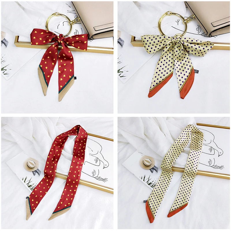 

Fashion Thin Neck Scarf Long Silk Scarves Girls Waistband Neckerchief Bag Ribbon Elegant Floral Print Bag Wrap Belts Wrist Belt