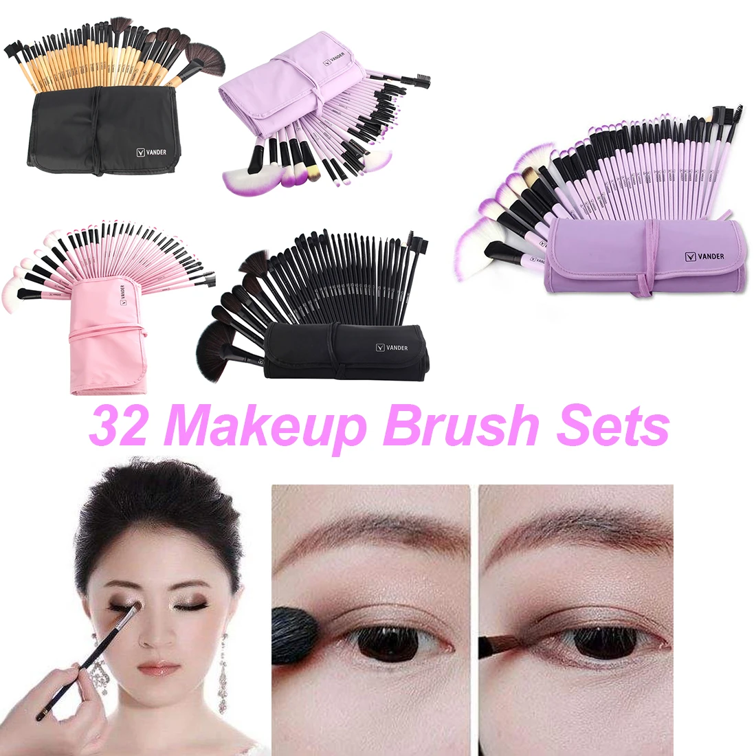 32 шт./компл. кисти для макияжа набор профессиональных деревянных кистей с сумкой