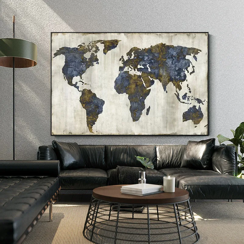 

Abstract World Map Poster Canvas Painting Retro Posters and Prints Modern Wall Art Picture for Living Room Home Decor Cuadros