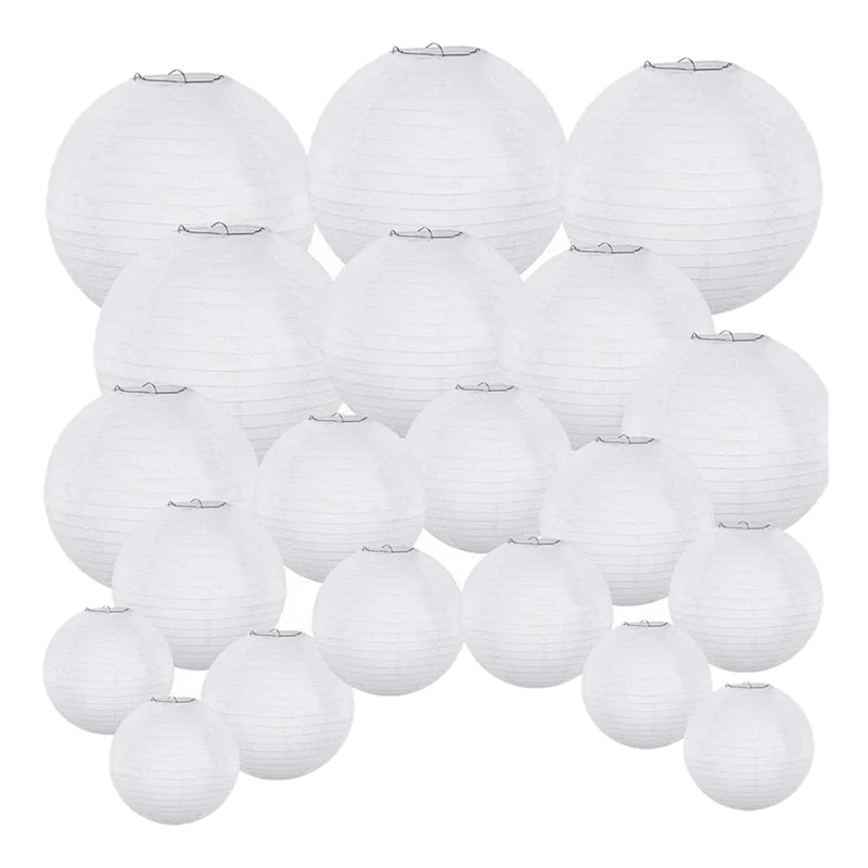 

20 Pack Chinese Round White Paper Lantern,Paper Lanterns Hanging Lanterns Wedding Party Decorations