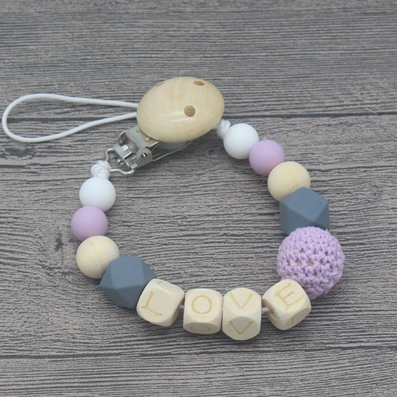 Custom Baby Name Pacifier Personalized Silicone Beads Clip Chain Chew Teether Toys Dummy Nipple Holder | Мать и ребенок