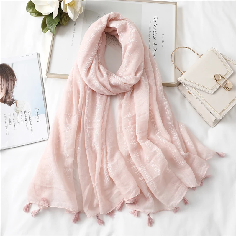 

HogeKwaliteit Katoen Vrouwen Sjaal Hijab Sjaals Lady Wraps Solid Borduren Foulard Warm Pashmina Femme Winter Sjaals Bufanda
