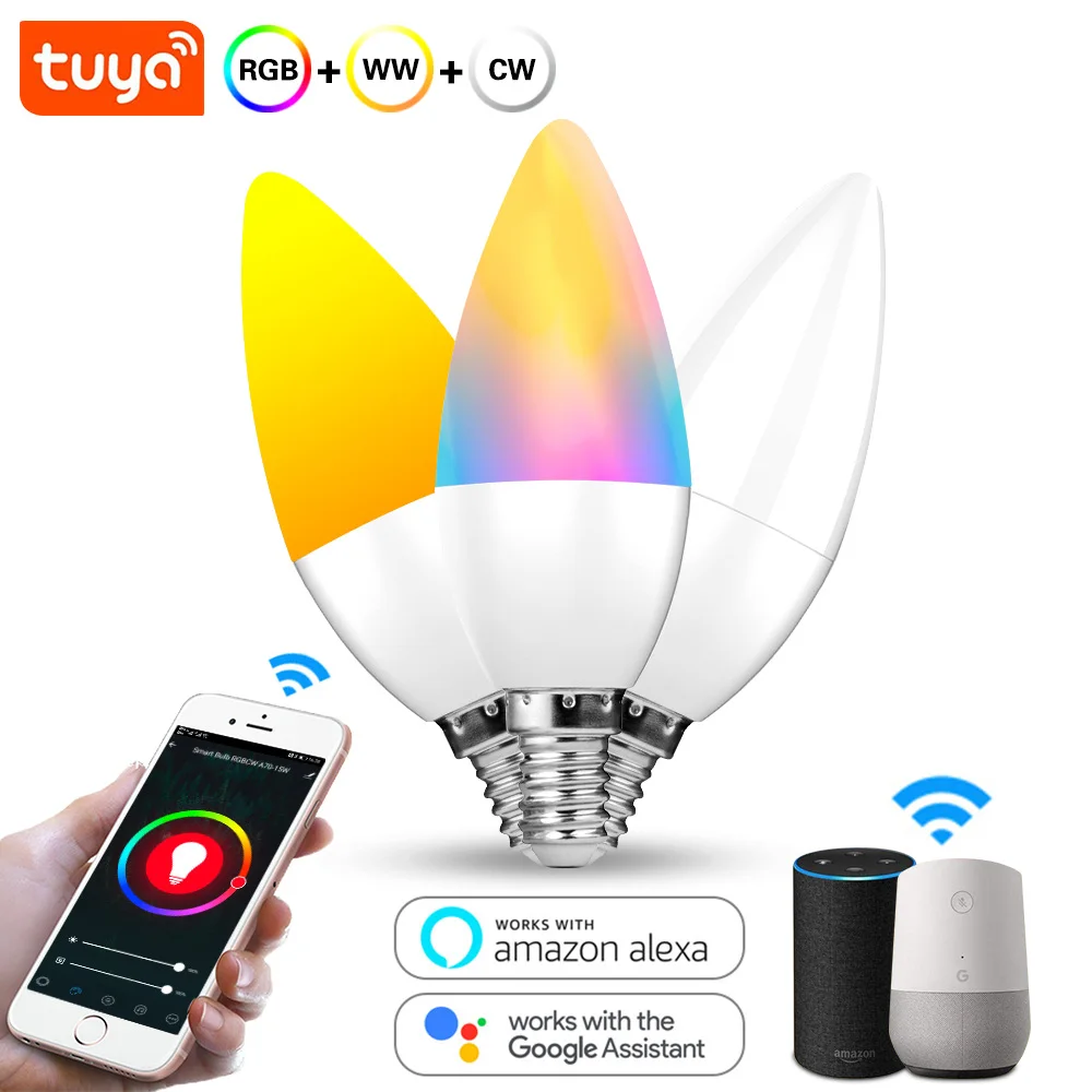 

Tuya WiFi Smart Light Bulb 5W E14 Remote APP Control Dimmable RGB Lamp Timing Seting Compatible With Alexa Google Home IFTTT