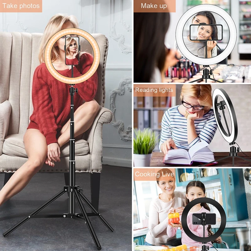 

10 Inch Ring Light LED Selfie Light with Tripod Stand Photography Photo Video Fill Light for Smartphone Makeup Camera Accessory