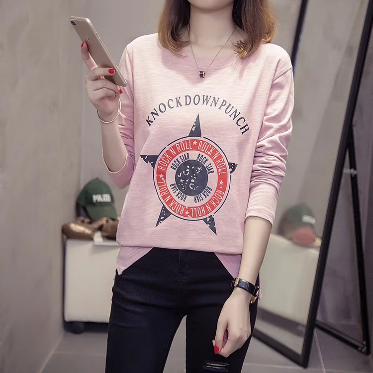 

Live Shot New Long Sleeve Cartoon Printed Pure Slub Cotton Wide