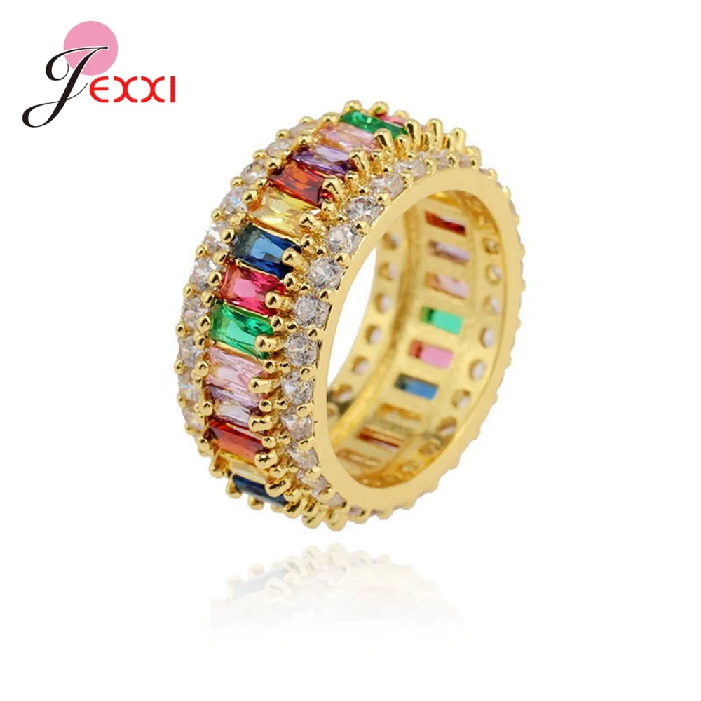 Высокое качество тонкое Радужное CZ Золотое кольцо для женщин модное обручальное