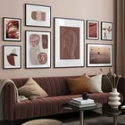Абстрактные скандинавские картины на холсте, минималистичные кирпичные красные плакаты, печатные настенные картины для гостиной, украшение для дома