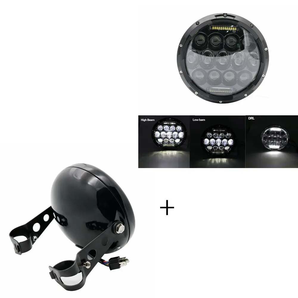 75W Black DRL Light 7 дюймов DOT SAE E9 мотоцикл фары с углом глаз светодиодные фары 7 дюймов корпус ведро - Цвет: 75W Black DRL Light
