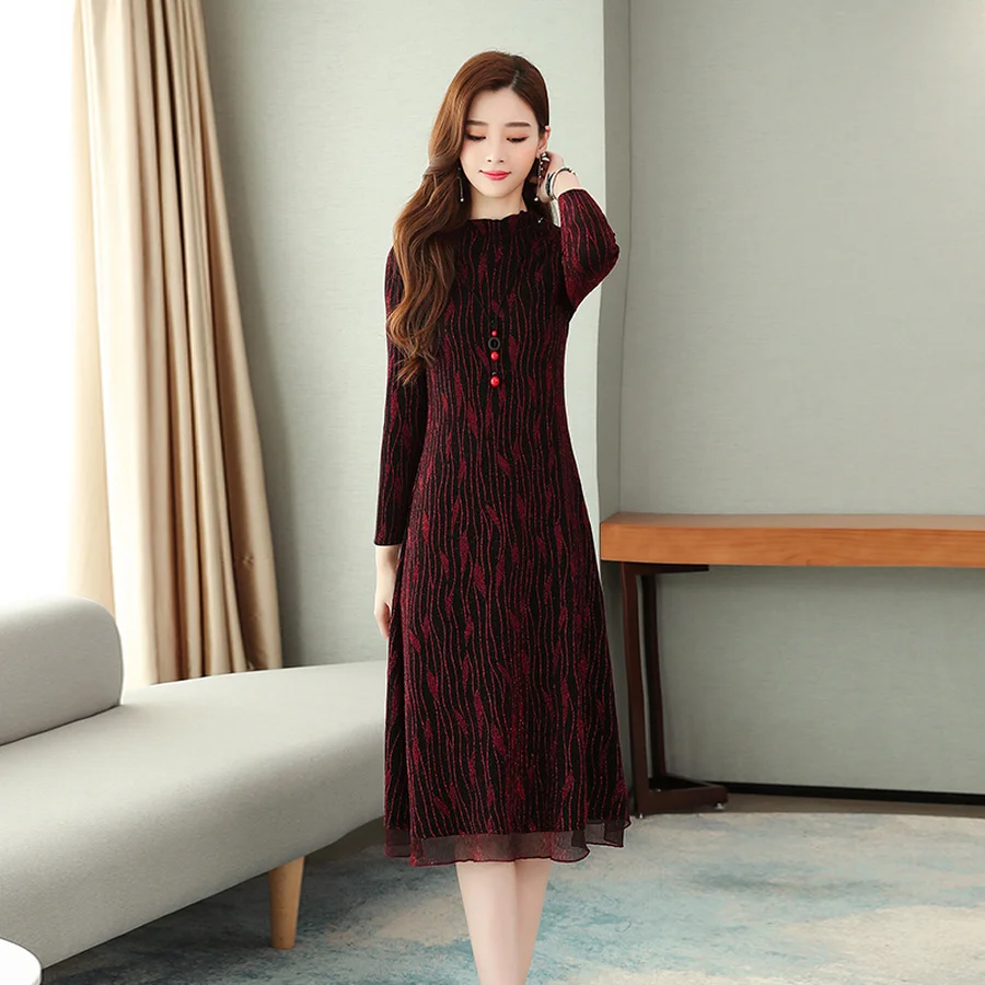 2021 в винтажном стиле элегантное красное платье миди осень зима женский новый 4XL