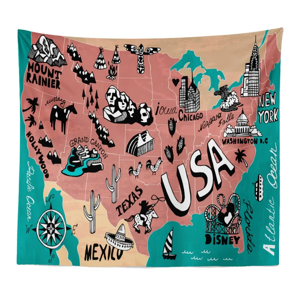 

United States Vintage World Map Wall Hanging Tapestry for Bedroom Dorm Decor