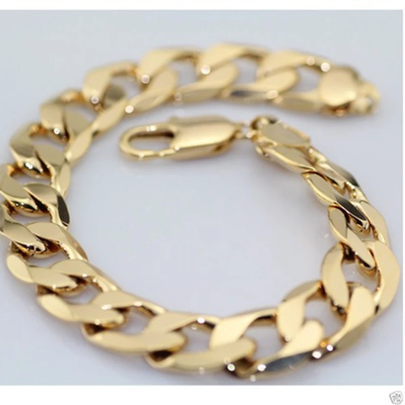 

Trend Yellow Gold Filled GF Solid Men's Chain Bracelet 10mm Link 8.6"