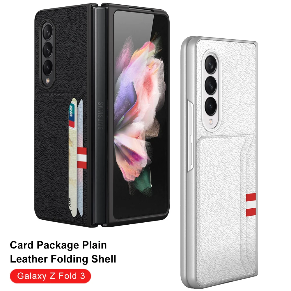

Luxury Leather Card Slot Back Cover For Samsung Galaxy Z Fold 3 5G Case PU Ultra-thin Hard Shockproof Phone Case Coque Fundas