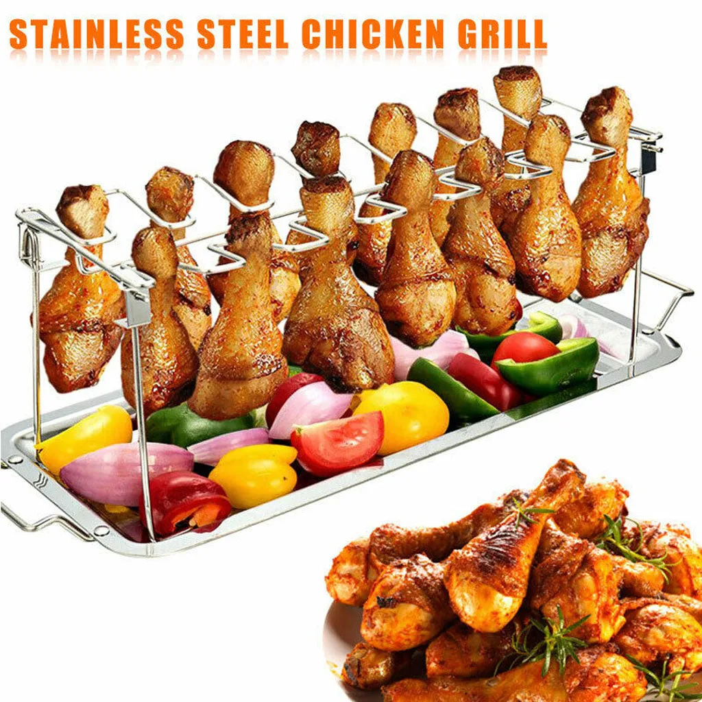 

Stainless Steel Chicken Wing Leg Rack Grill Holder with Drip Pan for BBQ Quality BBQ Rib Non Stick Carbon Steel Grill Mat