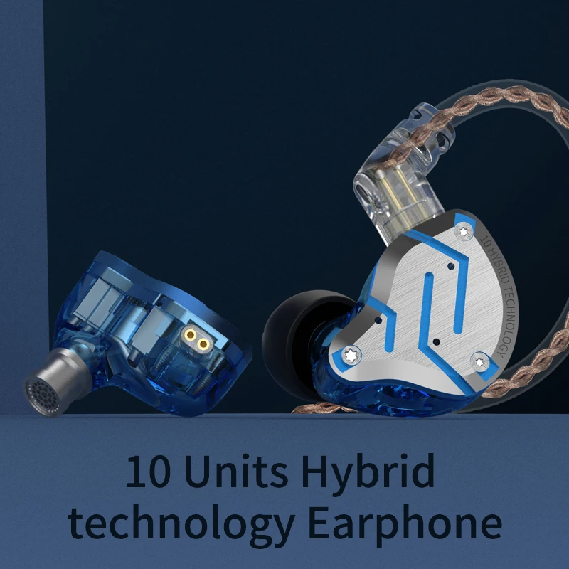 

ZS10 Pro Blue Noise Cancelling Earphones Metal Headset 4BA+1DD Hybrid 10 drivers Bass Earbuds In Ear Monitor Headphones
