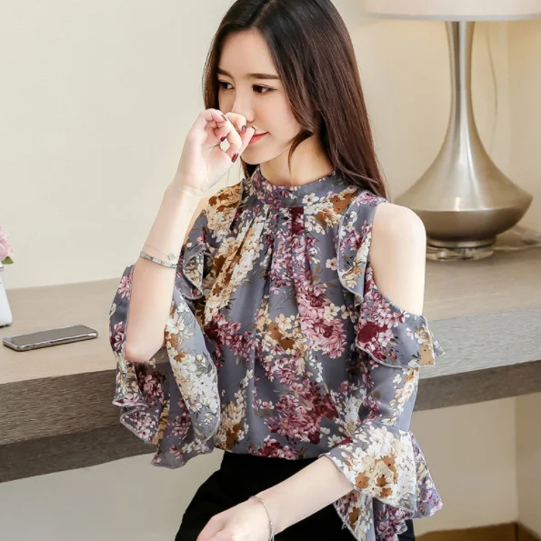 Женская блузка 2020 женские топы шифоновая для женщин с оборками и стоячим
