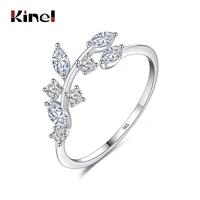 kinel korean 925 sterling silver handmade olive leaf rings for women exquisite cz stone adjustable open ring silver 925 jewelry