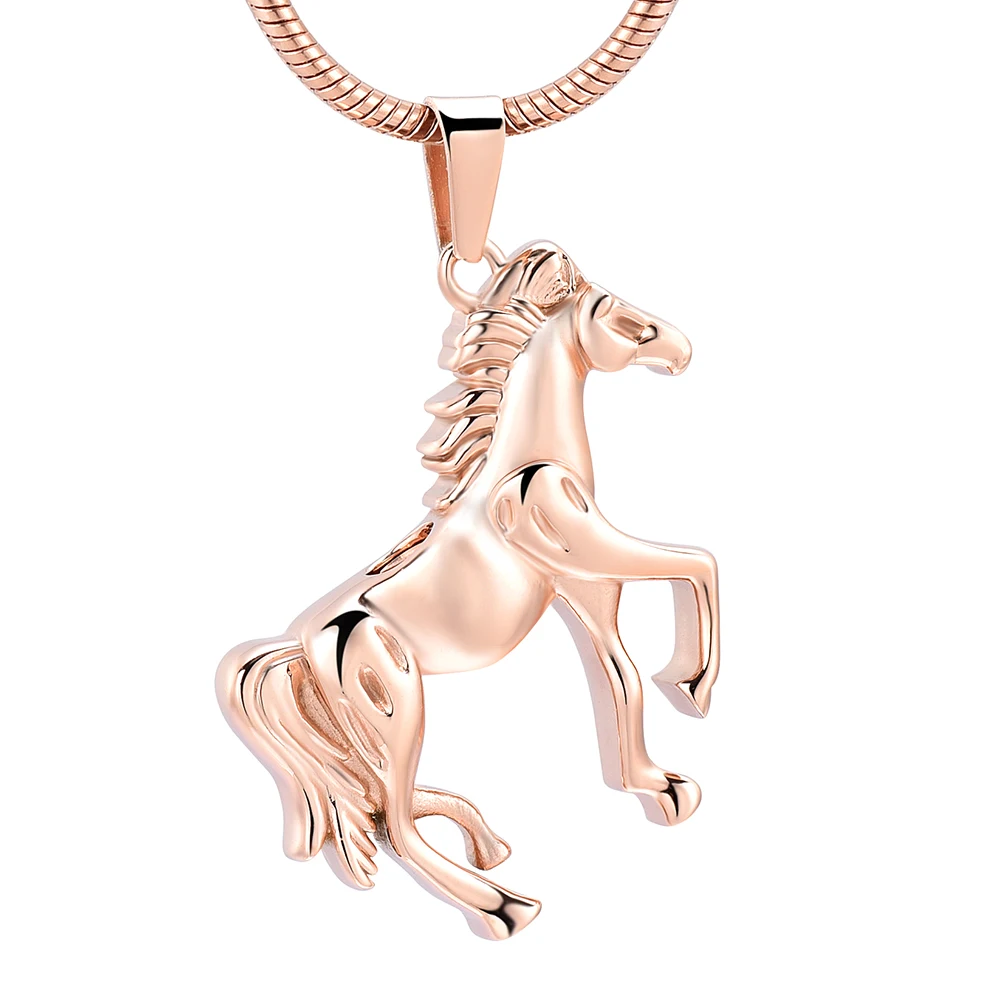 

IJD10072 Black Enameled Mustang Horse Urn Necklace for Ashes,Stainless Steel Cremation Jewelry Pendant