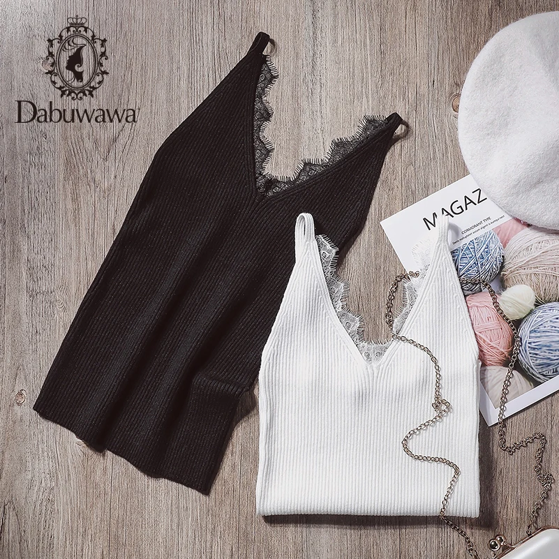 Dabuwawa, современная женская уличная одежда, черный, v-образный вырез, толстый ремешок, ребристая вязка, без рукавов, тонкая посадка, простые, Осенние, женские, одноцветные жилеты DN1CCM003