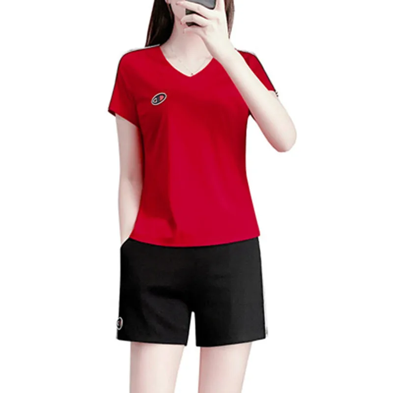 

2021 New Summer Shorts Suit Ladies Fashion High Quality Printed Letters Short Sleeve Casual Two-Piece suit A009