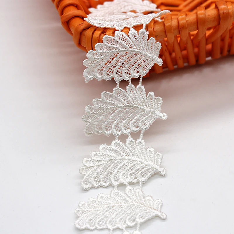 1 ярд белого цвета вышивка кружева 3D хлопок аппликация из гипюра листьев Кружева