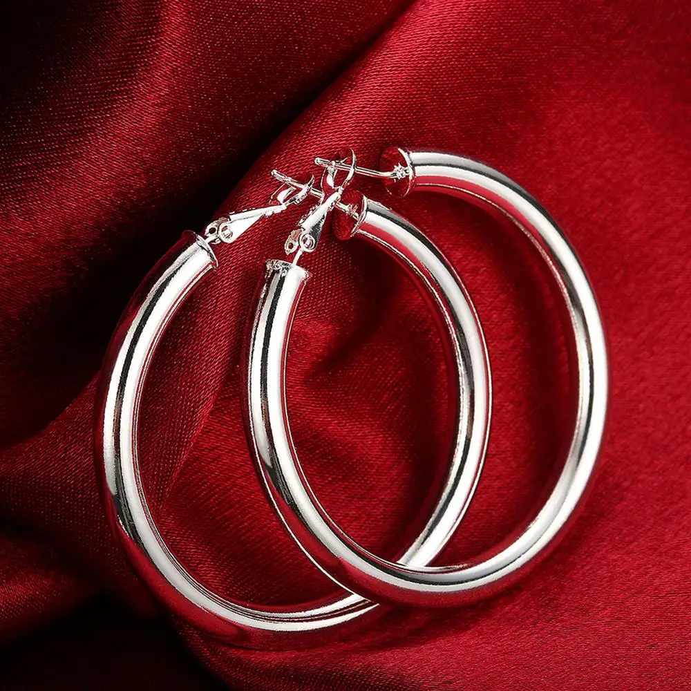 

High Quality 925 Sterling Silver/Gold Smooth 50mm Round Circle Hoop Earrings Fashion Jewelry For Woman Gift
