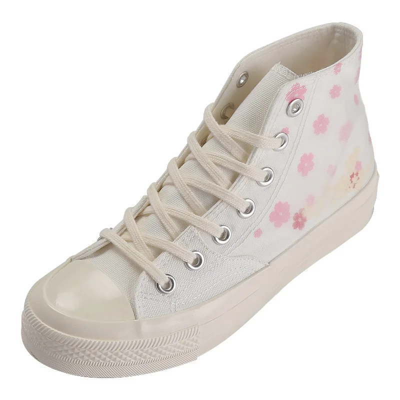 

Lightning 2021 summer new high help, cherry blossom pink canvas shoes female student han edition ins fairy tide shoes sneakers