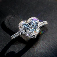 hot sale trendy heart design women ring micro paved crystal zircon elegant bridal wedding engagement jewelry ring for lover gift