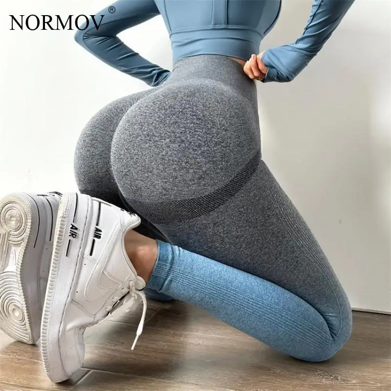 

NORMOV Leggings Women High Waist Gym Gradient Elasticity Push Up Seamless Leggings Breathable Workout Sport Fitness Leggins