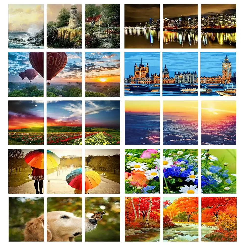

New arrivel 3pcs 40x50cm Oil Paint Landscape Pictures Painting by Numbers Wall art Triptych canvas painting Gift for Home Decor