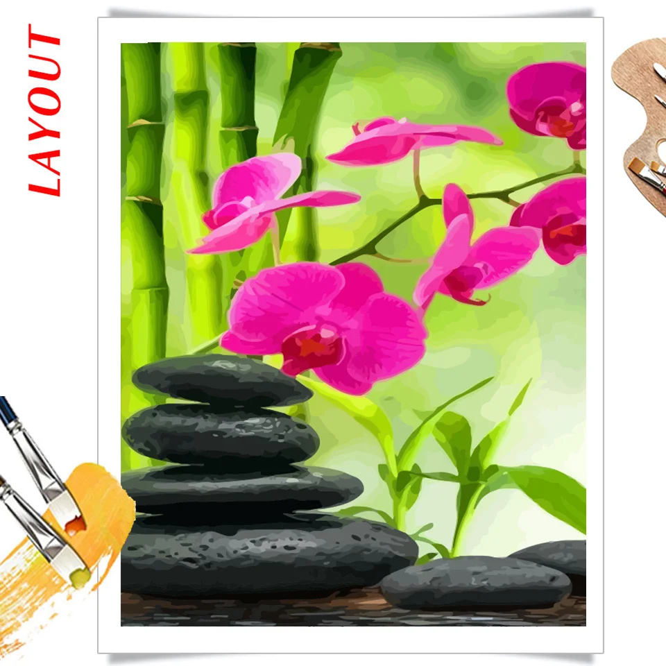 AZQSD краска по номерам Орхидея камень ручная искусственная подарок для