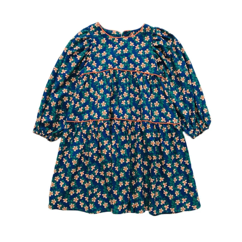 

New Kids Round Neck Long Sleeve Dresses Girls Flower Printed Princess Dress Autumn Children Clothing 2-6 Y Girl Elegant Outfits