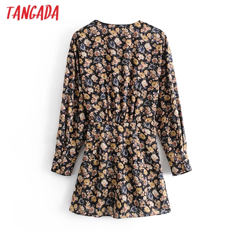

Tangada 2021 Women V Neck Floral Playsuits Bow Elastic Waist Long Sleeve Rompers Ladies Casual Chic Jumpsuits 3H419