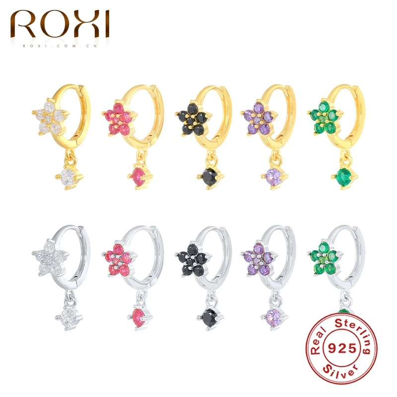 

ROXI 925 Sterling Silver Pentagram diamond Hoop Earring For Woman Girl Zircon Circle Piercing Earrings CZ Puncture Pendientes