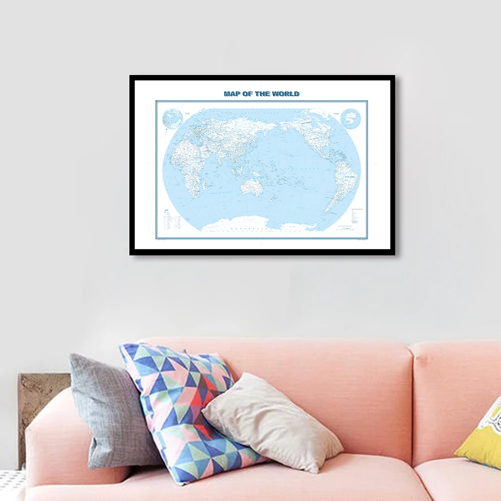 

84*59cm Political Map of The World with Details Vinyl Canvas Painting Wall Art Poster Living Room Home Decor School Supplies