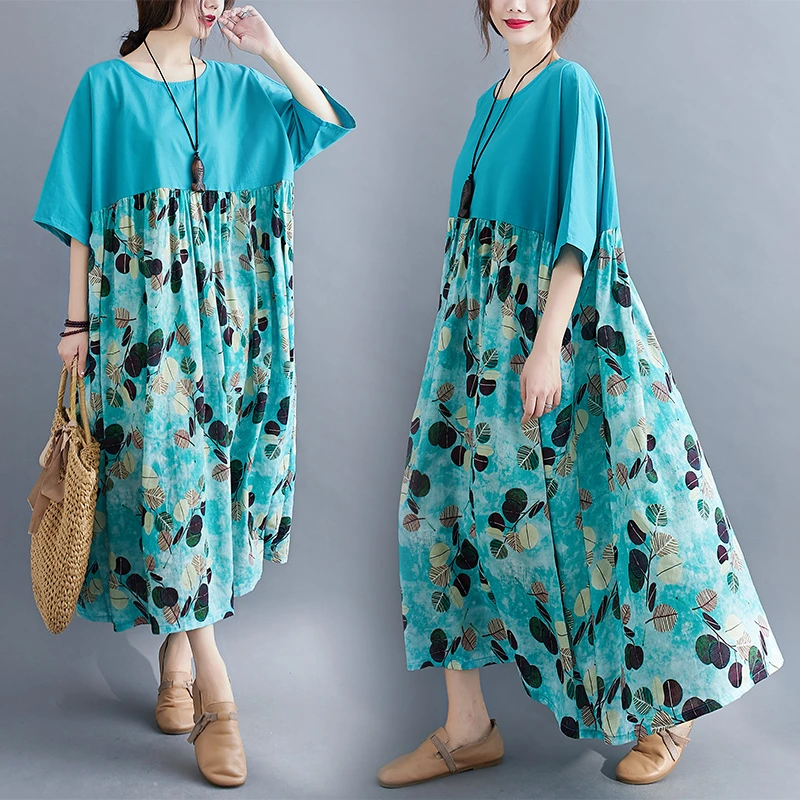 

ARCSINX Blue Summer Dresses For Women Large Size 4XL 5XL 6XL Cotton Mori Girl Print Oversized Women's Dress Sundresses Woman 7XL