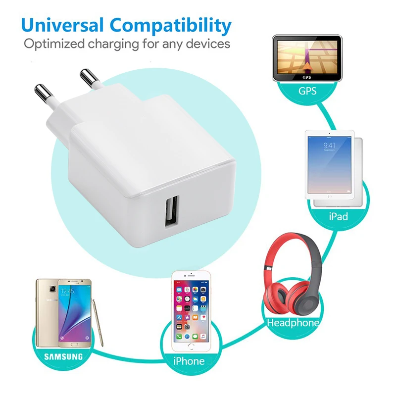 Универсальное сетевое зарядное устройство с USB портом и европейской вилкой 5 В 2 4
