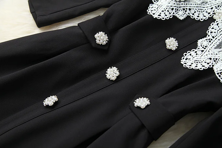 

European and American women's wear 2020 autumn new style Lace lapel with seven-point sleeves Fashion dresses with beaded buttons